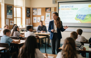 Student Presenting in AI-Driven School Classroom