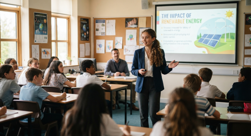 Student Presenting in AI-Driven School Classroom