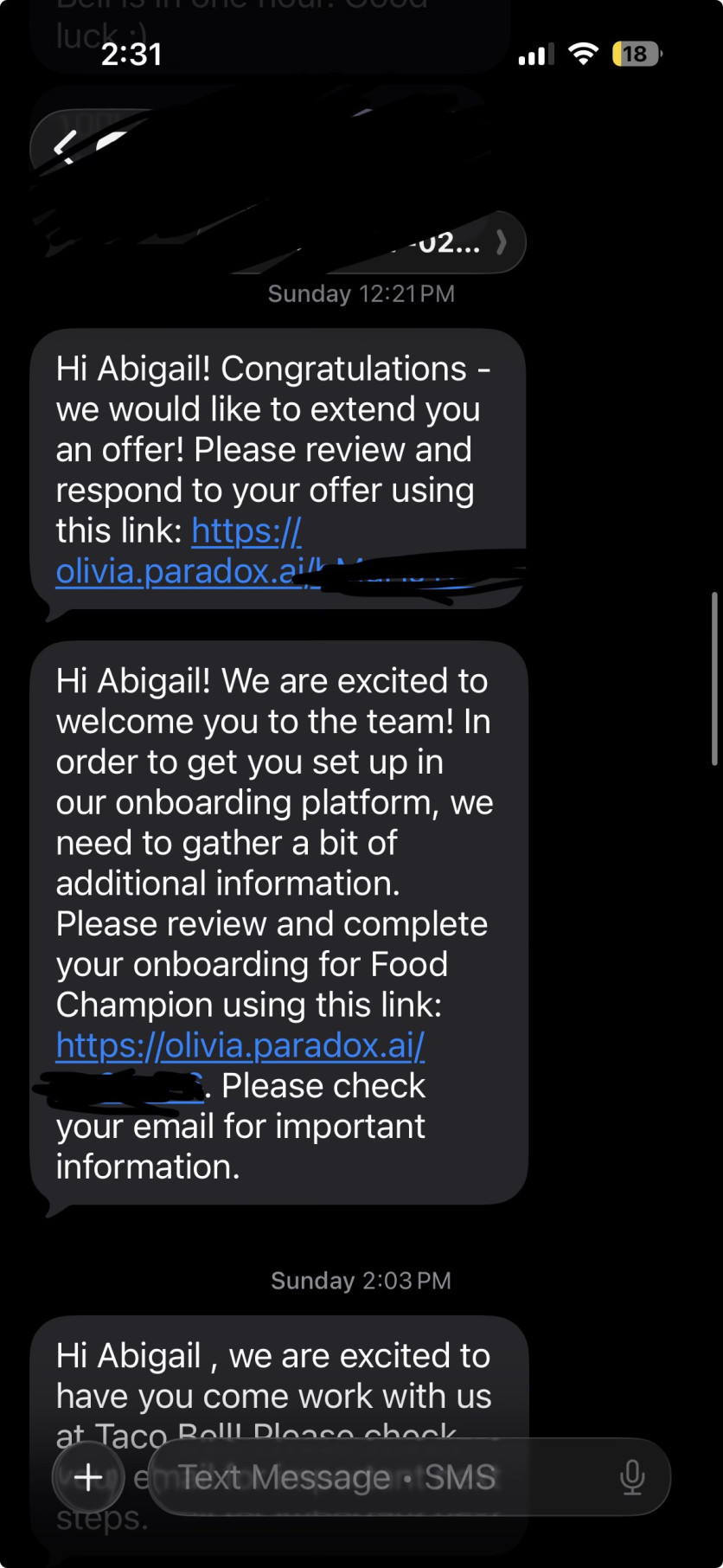 taco bell ai job offer screenshot tiktok