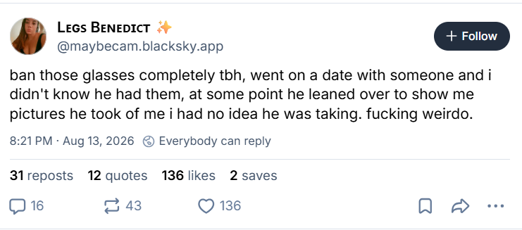 BlueSky post about Meta Glasses