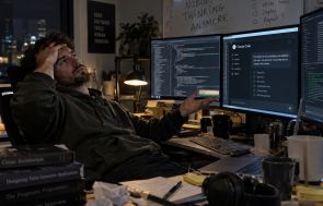 Claude Code developer reviewing AI-generated software at work