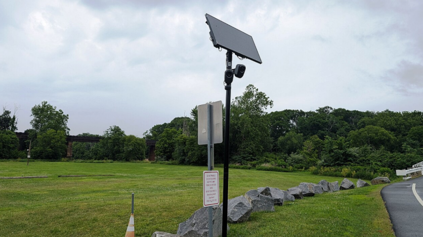 Photo of a double Flock Safety camera installed along County