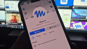 Phone displaying Meta’s Muse Facebook page