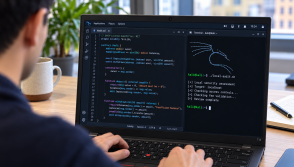 Person examines cryptocurrency smart contract security code.